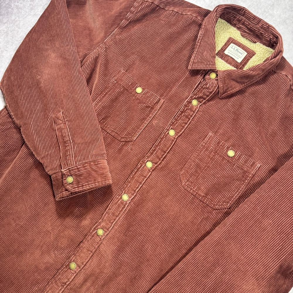 LL Bean Mens Sherpa Lined Corduroy Shirt Jacket Clay Brown Traditional Fit 3XL